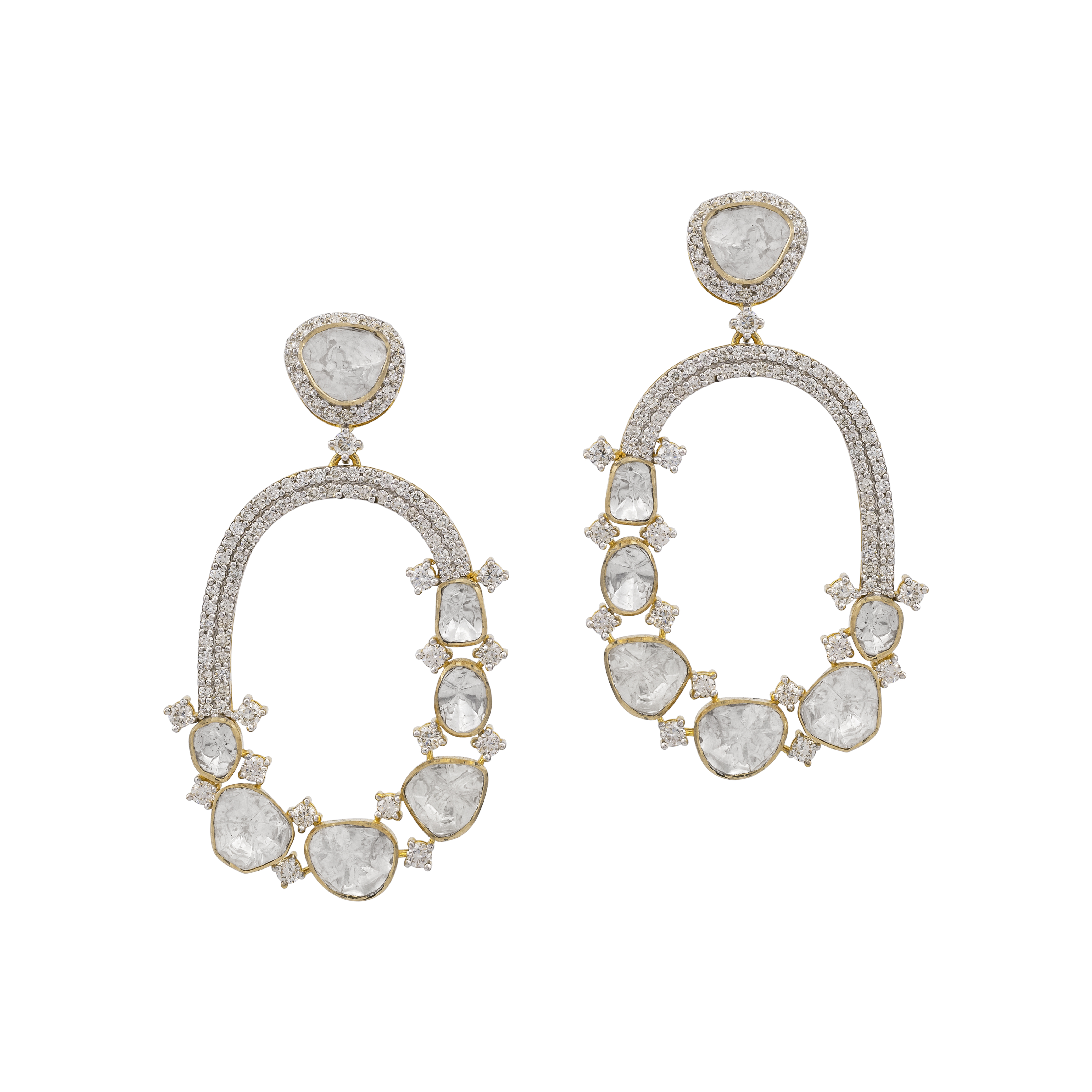 Uncut Polki Oval Halo Drop Earrings with Diamonds